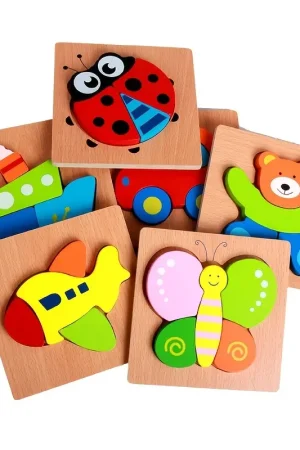 14004 Ξύλινα Παζλ με Ζώα και Οχήματα για Νήπια, Αγόρια και Κορίτσια