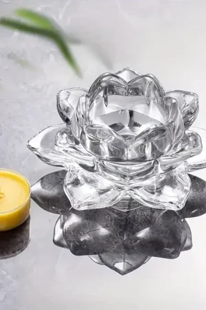 30043 1 τεμ. Κομψή Διάφανη Γυάλινη Κηροπήγια Λωτού