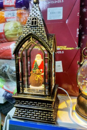 30016 μουσικό κουτί Ρετρό Χριστουγεννιάτικα φανάρια εκκλησια  με νερό και χιόνι